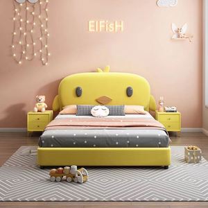 1.5m Kids Bed Modern Minimalist Cartoon Chicken Design Single Bed for Boys Girls Students - Product Image 1