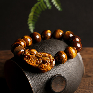 10mm 12mm 14mm naturale giallo occhio di tigre pietra Pixiu bracciale Pixiu cinese Fengshui gioielli