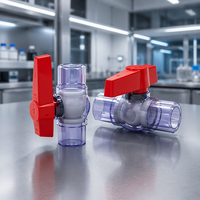 Vanne à boisseau sphérique en PVC transparent DN15-DN50, raccord union, manuelle, en plastique, avec poignée papillon rouge pour l'eau