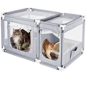2-in-1 Katzenlaufstall mit Katzenklo-Bereich, wasserdichte Matte, Hundegehege, Indoor-Haustierzelt für Kätzchen/Welpen – Nylon, Edelstahl, leicht - Product Image 1