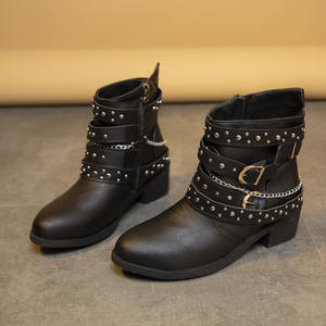 Automne dernier Style anglais Rivet décoré Ddouble croix sangle boucle bottines avec fermeture éclair mouche <span class=keywords><strong>femmes</strong></span> grosses <span class=keywords><strong>bottes</strong></span> à talons hauts - Product Image 2