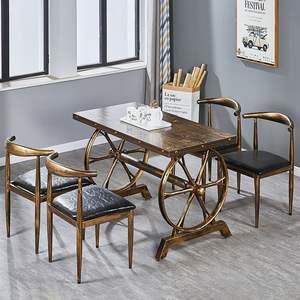 Ensemble de chaises Iron Horn, structure métallique rectangulaire, table et chaises de restaurant durables pour restauration rapide, snack-bars, cafés, et restaurants de nouilles. - Product Image 4