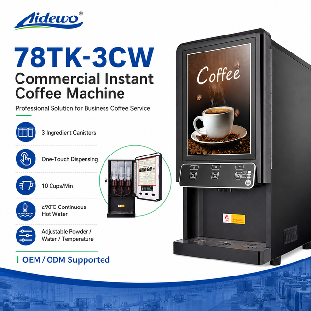 78TK-3CW Customized Soy Milk Beverage Machine Commercial Grade Electric 90 Hot Water 3 Powder Canisters Office Hotel