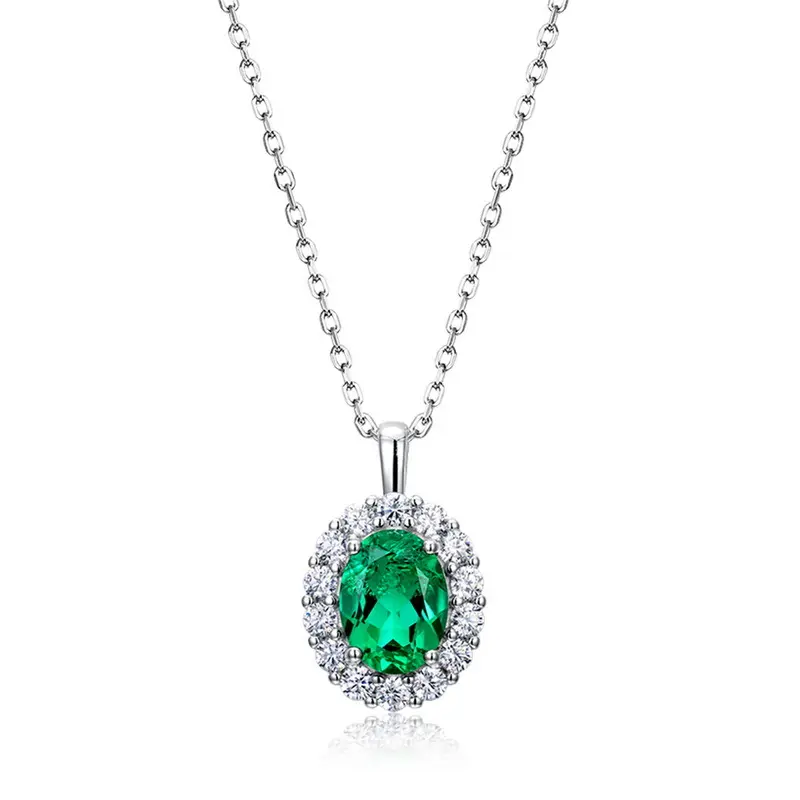 Carline Custom Luxury Oval Cut Lab Grown Emerald 925 Sterling Silver Gem Stone Iced Out Colgante Collar Joyería