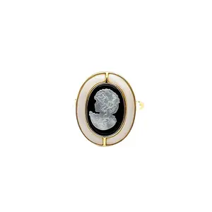 贵族古董珠宝贝壳浮雕戒指纯银18世纪欧洲优雅礼品复古设计天然女性