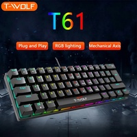 Clavier de jeu mécanique compact T61, interrupteur bleu, USB filaire, rétroéclairage RVB, clavier portable pour ordinateur de bureau, ordinateur portable, bureau