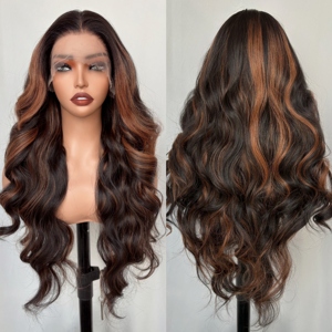 Parrucca Sintetica Lace Front 13x6 di Alta Qualità, Resistente al Calore, Lunga Onda Corporea Riccia, Colore Marrone Chiaro Cenere, <span class=keywords><strong>Parrucche</strong></span> <span class=keywords><strong>Sintetiche</strong></span> Color Lino - Product Image 2