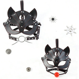 Masque de renard en cuir réglable avec gag buccal et morsure en silicone, cagoule BDSM, jouet sexuel pour adultes, dispositif de retenue - Product Image 1
