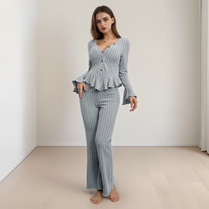 Women's Home Clothes Elegant Casual Pajamas Set Long Sleeve Trousers Solid Bow Autumn Winter Sleepwear Pijama RTS