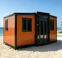 Maison conteneur extensible, maison modulaire pliable, panneau grain de bois orange, 2 chambres, maison de plage en kit, installation rapide