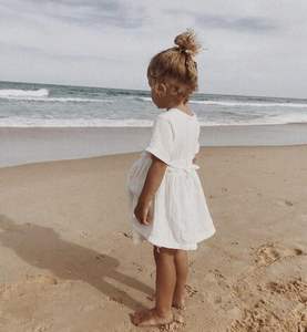 Ropa de Boutique para Niñas al por Mayor, Vestido de Algodón y Lino de Manga Corta con Cárdigan, Estilo Personalizado - Product Image 2