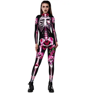 Costume de chat pour femme tête de mort, combinaison une pièce imprimée tête de mort, Halloween, vente en gros,