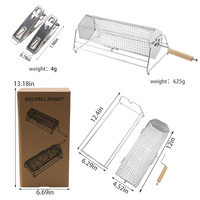 Panier de cuisson roulant en acier inoxydable 304 pour barbecue extérieur avec support et pinces à poignée en bois détachable