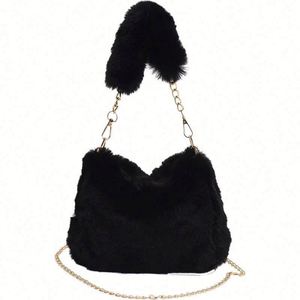 I-0659 Autumn/Winter Fashion Women's <b>Plush</b> Crossbody Bag Handbag with Detachable Shoulder Straps <b>Large</b> Capacity Zipper Closure - Product Image 6