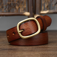 Sabuk kulit gesper tembaga untuk wanita, sabuk kulit gesper Vintage buatan tangan lebar 2.8CM