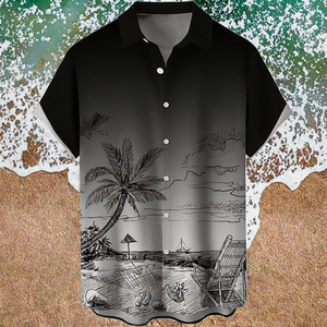 Kemeja Pria Kasual Lengan Pendek Anti Kusut Bermotif V-neck Bahan Broadcloth 100% Poliester Bernapas Rajutan Modis untuk Liburan Pantai - Product Image 3