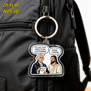 Llavero de los Padres Fundadores y Jesús: Diseño Cómico 'Es como si ni siquiera estuvieran escuchando', Colgante de Acrílico Transparente para Bolsos y Mochilas - Product Image 4