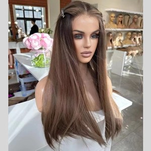 Pelucas de Cabello Humano Liso Sedoso Color Marrón <span class=keywords><strong>Chocolate</strong></span>, Pelucas Completas de Encaje Remy Brasileñas Pre-Arrancadas Sin Pegamento - Product Image 5