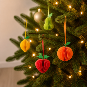 Ensemble d'ornements en papier nid d'abeille 3D colorés en forme <span class=keywords><strong>de</strong></span> mini-fruits avec papier épais pour la décoration <span class=keywords><strong>de</strong></span> l'<span class=keywords><strong>arbre</strong></span> <span class=keywords><strong>de</strong></span> Noël - Product Image 5