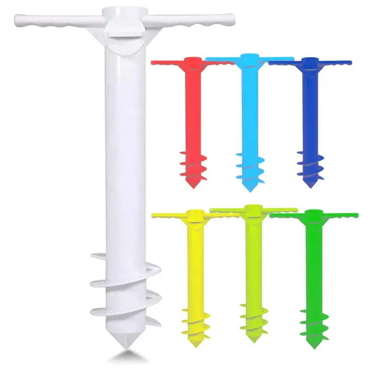 Portable White Plastic Screw Beach Ground Umbrella Base Holder Sand Anchor for Beach