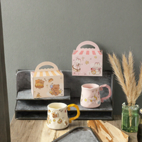 Mug en céramique grande capacité 501-600 ml, motif petit ours mignon, résistant aux hautes températures, compatible micro-ondes, avec poignée, pour café et eau de bureau