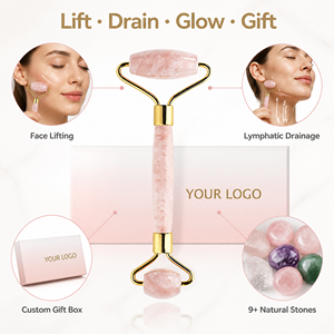 Ensemble de rouleaux de jade et de <span class=keywords><strong>Gua</strong></span> <span class=keywords><strong>Sha</strong></span> KINWONG, ensemble de massage facial en pierre naturelle, boîte cadeau, logo personnalisé, lifting du visage, vente en gros OEM - Product Image 3
