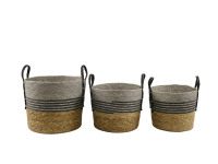 Panier de rangement moderne en jonc de mer naturel tressé, écologique, avec détails en corde plastique, décoratif, rond, pour la maison, B&L BL25077