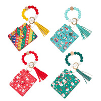 Gantungan Kunci Tempat Kartu Hadiah Natal Motif Santa Snowman Silikon Berhias Manik-Manik dengan Tali dan Rumbai, Dompet Kartu, Tempat Kartu, Tas Kartu