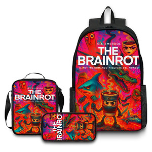 JM Novo Anime Impermeável Brainrot Tung Tung Tung Sahur Conjunto de Mochilas Escolares de 3 Peças para Crianças - Product Image 1