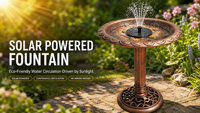 Fontaine à eau pour oiseaux écologique et durable à énergie solaire, bol sur piédestal en bronze antique, mangeoire pour oiseaux sauvages autoportante, pompe extérieure