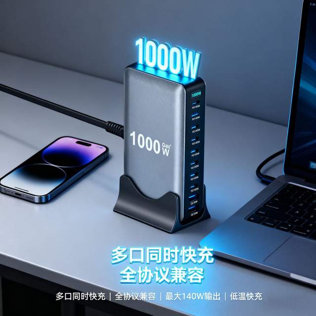 Hot Product 1000W Quick Charge GAN Wall Charger Smart Universal USB Travel Adapter 100W Output 5A UK/EU/AU 140W Custom Logo