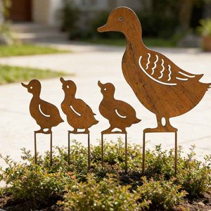 Décoration de jardin en acier corten, motif famille de canards rectangulaire, éolienne extérieure, ornement de pelouse, décoration de cour – Grande Vente - Product Image 5