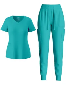 エレガントな女性の医療スクラブセット耐久性のあるスタイリッシュな機能ポケットUniformeDeEnfermera病院のユニフォームスクラブスーツ織り