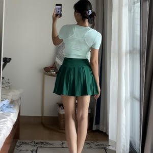 女式夏季<span class=keywords><strong>2</strong></span>件套短袖t恤平纹涤纶裙子运动服网球运动服 - Product Image 3