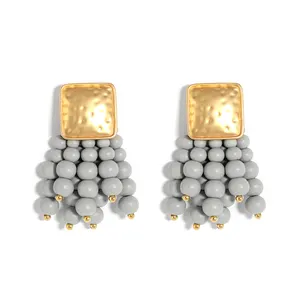 18k gold plating wood beaded earrings handmade india Classic vintage fashion jewelry stud earrings women