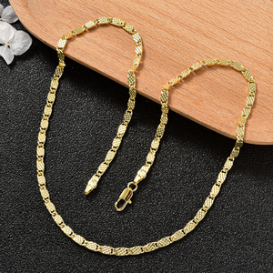 solid polished golden grid textured cuban link scratch resistant anti tarnish multi size custom 18k gold plated <b>chain</b> necklace - Product Image 6