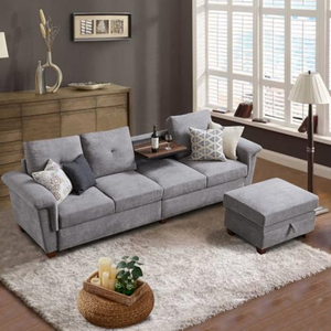 Dönüştürülebilir, Depolama Alanlı, 4 Kişilik, L Şeklinde Kanepe, Şezlonglu, Modern Mikrofiber Kumaşlı Oturma Odası Kanepeleri - Product Image 1