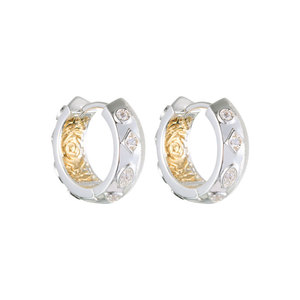 Huggie Earrings 925 Silver With Zircon Inlay Geometric Design For Everyday Wear - Product Image 5