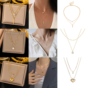 HOVANCI <span class=keywords><strong>Collier</strong></span> minimaliste en acier inoxydable étanche en or 18 carats avec pendentif en forme de cœur pour femmes <span class=keywords><strong>Collier</strong></span> multicouche en perles émeraude - Product Image 2