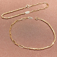Bracelet en or massif 18 carats AU750, chaîne AB étincelante, maillons mixtes trombone et perles, bracelet délicat en or uni empilable pour femme