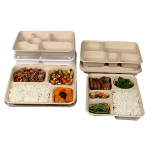 Eco Food Packaging Boxes Biodegradable 850ml White Lunch Boxes With Lid Sugar Cane Bagasse To Go Disposable Bento Food Container