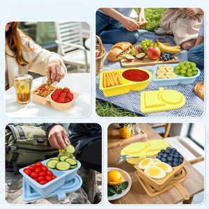 Silicone Double Compartment <b>Snack</b> <b>Container</b> Lids Reusable Sauce <b>Containers</b> for <b>Snack</b> Travel Office Lunch Picnic Fruits - Product Image 6