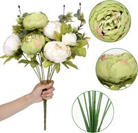 Buket Bunga Peony Sutra Buatan dengan Batang Plastik Baja, Rangkaian Bunga Vintage untuk Dekorasi Pernikahan dan Rumah