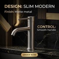 Robinet de lavabo moderne minimaliste à poignée unique en acier inoxydable, à poser sur le comptoir, avec eau chaude et froide, pour salle de bain