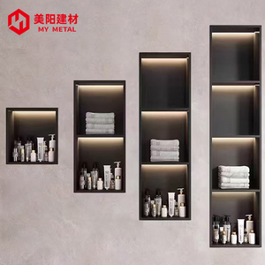 <span class=keywords><strong>Niche</strong></span> de <span class=keywords><strong>Douche</strong></span> Murale Encastrée en Métal Brossé Noir, Or et Blanc, en Acier Inoxydable, Double Étagère avec Lumière pour Vente en Gros - Product Image 6