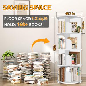 Bibliothèque tournante blanche moderne SENYU avec 4 étagères pour salon, bureau à domicile, meubles - Product Image 2