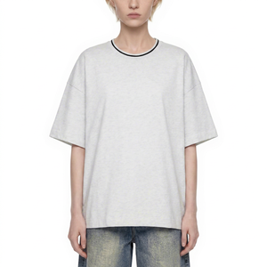 Camiseta Unisex Oversize de Cuello Redondo con Textura Slub, Ajuste Relajado, Ribetes en Contraste, Estilo Urbano de Alto Gramaje, Hombro Caído Premium - Product Image 1