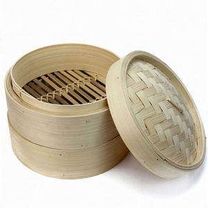 Cuiseur vapeur haut de gamme en bambou bio, à deux niveaux, avec couvercle en bambou, résistant à la rouille - Product Image 4