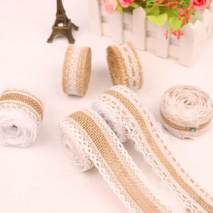 White Lace Decorative <strong>Jute</strong> Burlap <strong>Ribbon</strong> - Product Image 1