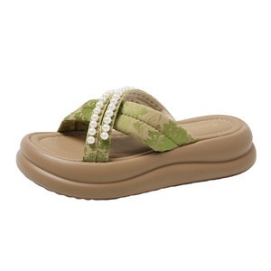 <span class=keywords><strong>Tongs</strong></span> de printemps légères pour femme, style chinois, à motif floral, avec perles décoratives, plateforme rehaussante, bout ouvert, pour l'extérieur - Product Image 2
